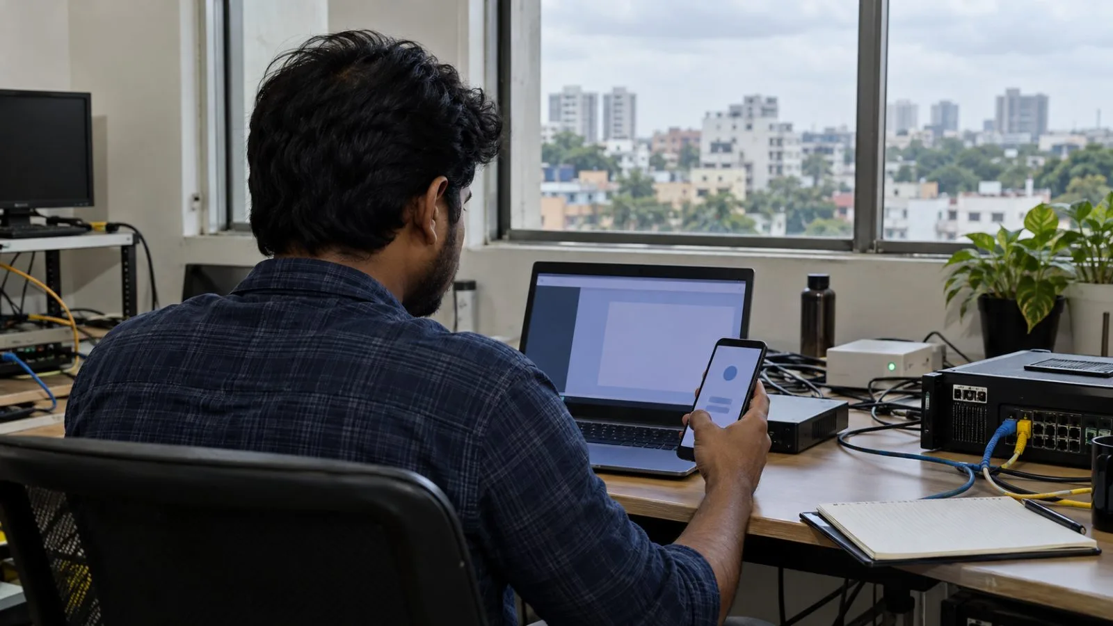 An analyst checks a phone-based exchange app in a software lab in Bengaluru, India. (AI-generated image / EconoTimes)