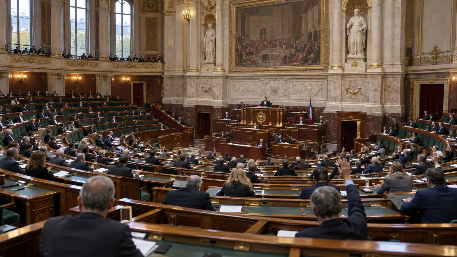 People walk toward the Palais Bourbon, home of France's National Assembly, in Paris. / EconoTimes.ai