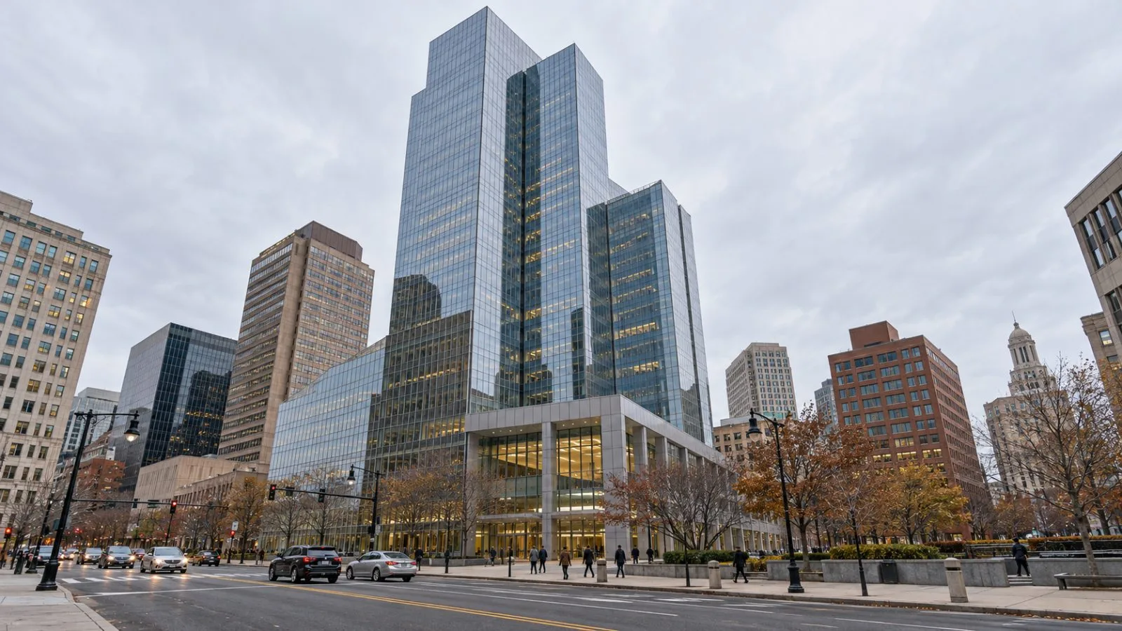 The office tower at One Tower Square rises above downtown Hartford, Connecticut. / EconoTimes.ai
