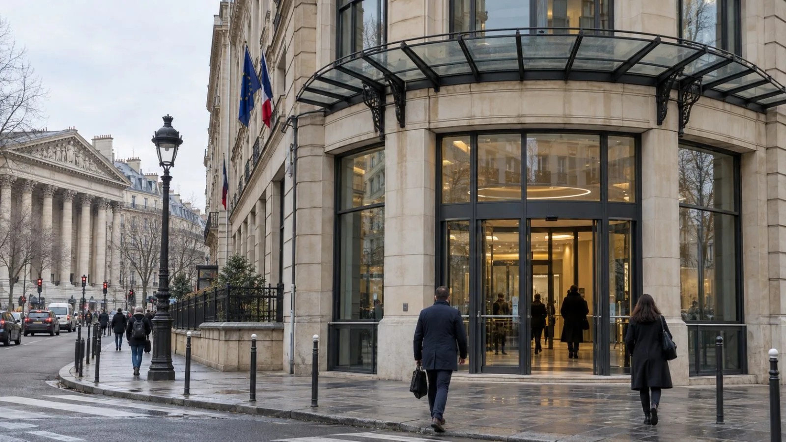 Pedestrians pass the Autorité des marchés financiers headquarters near Place de la Bourse in Paris. (AI-generated image / EconoTimes)