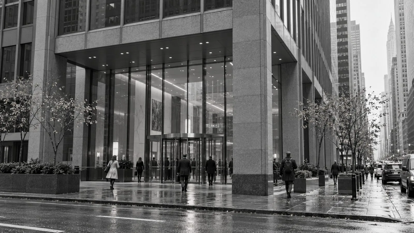 Pedestrians pass the office building at 666 Third Avenue in Manhattan, New York. (AI-generated image / EconoTimes)