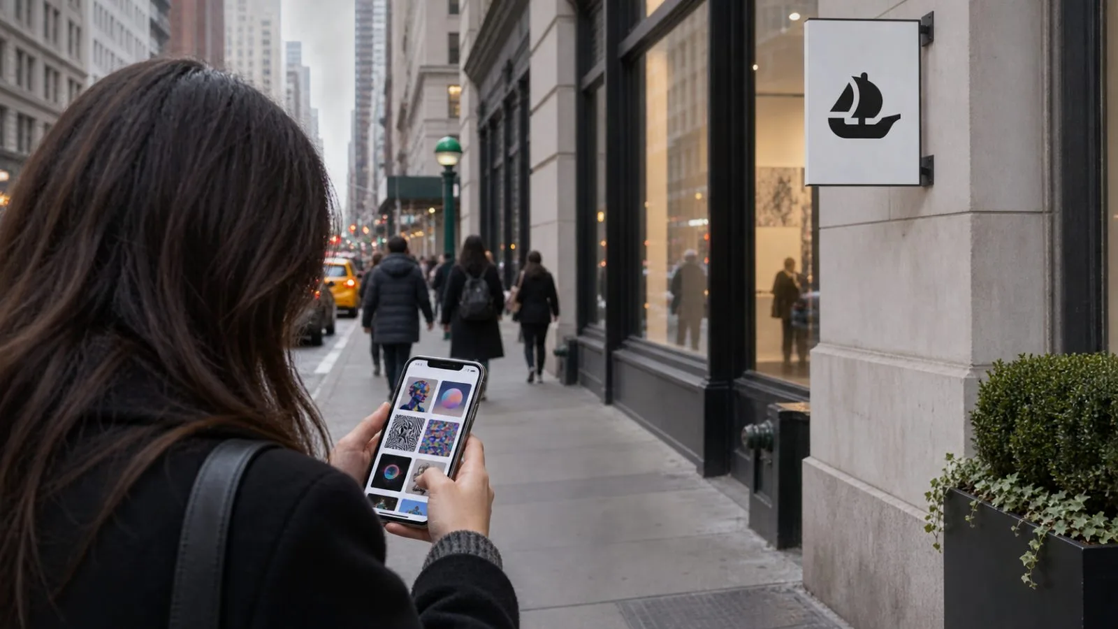 A user scrolls through collectible artwork on a smartphone in Manhattan, New York City. / EconoTimes.ai