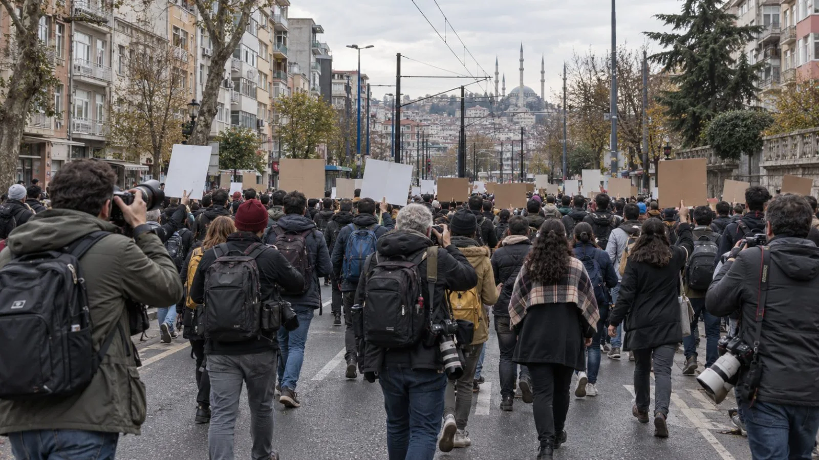 Demonstrators march along Istanbul’s Asian side during a rally focused on press freedom. (AI-generated image / EconoTimes)
