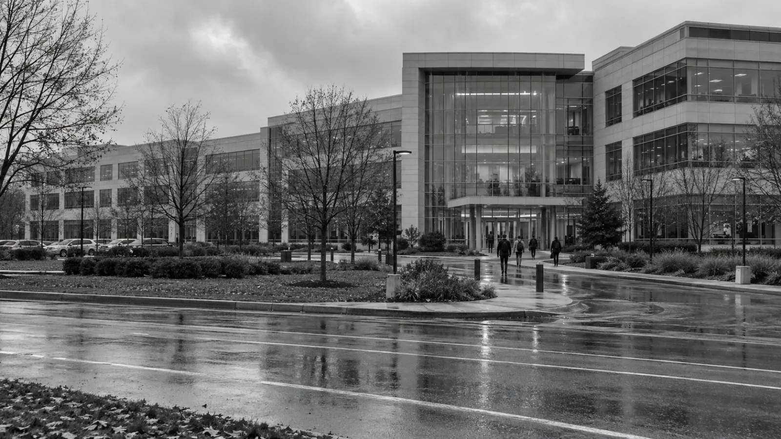 Employees approach an office building on Continental Drive in Newark, Delaware. (AI-generated image / EconoTimes)