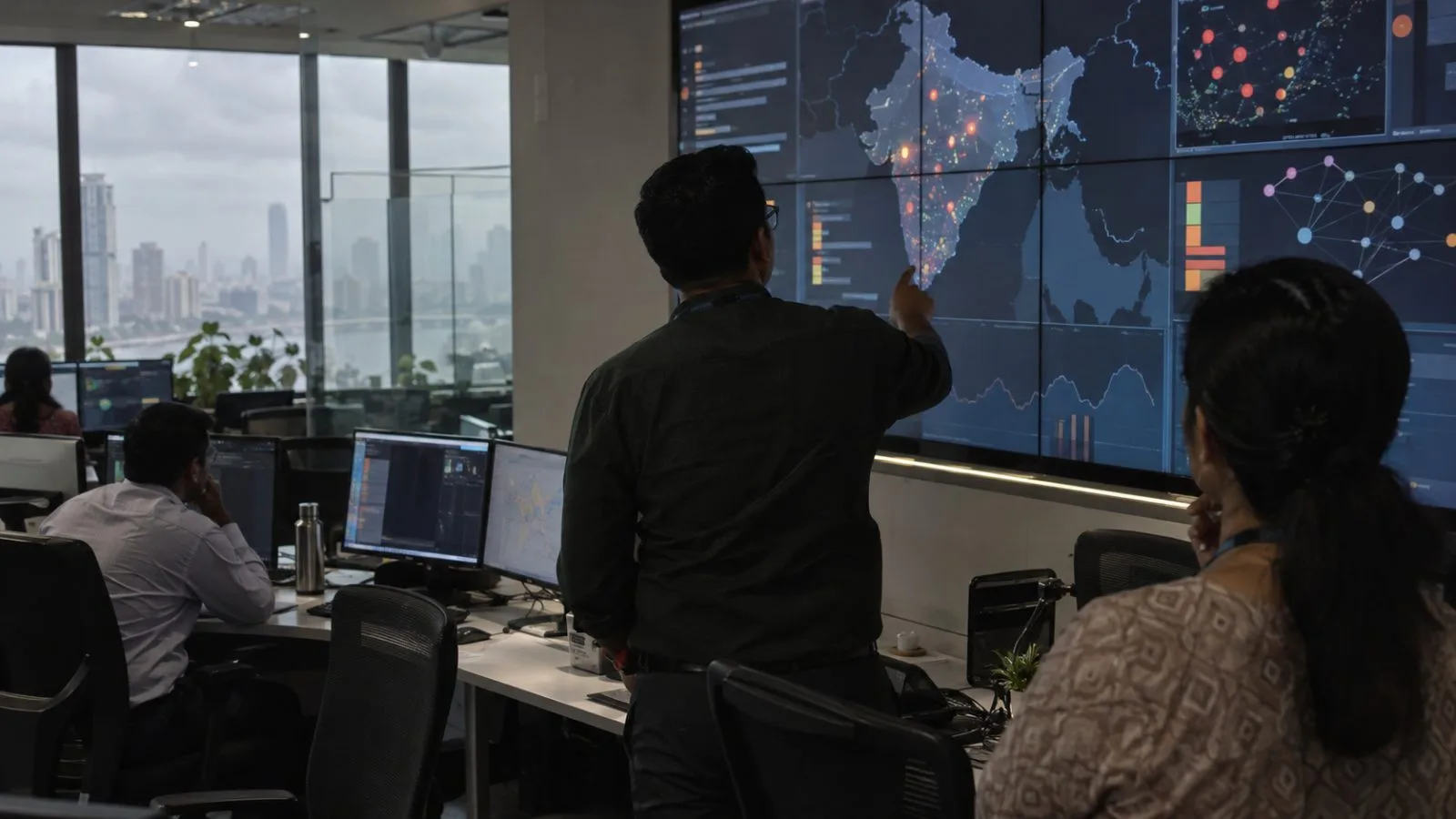 A cybersecurity analyst reviews incident alerts inside a cyber fusion center in Mumbai, India. (AI-generated image / EconoTimes)