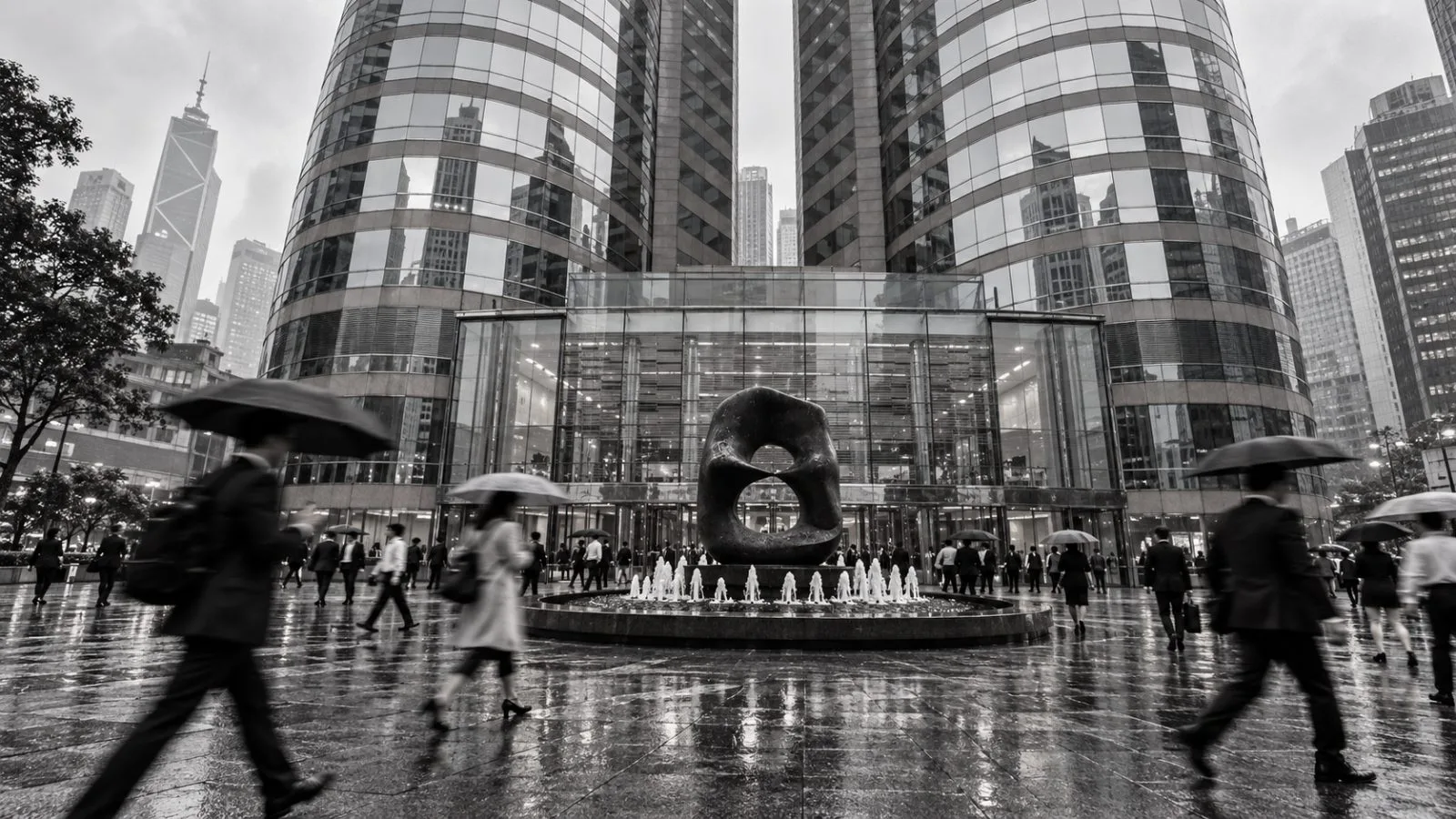 Pedestrians pass Two Exchange Square in Central, Hong Kong, on an overcast morning. / EconoTimes.ai