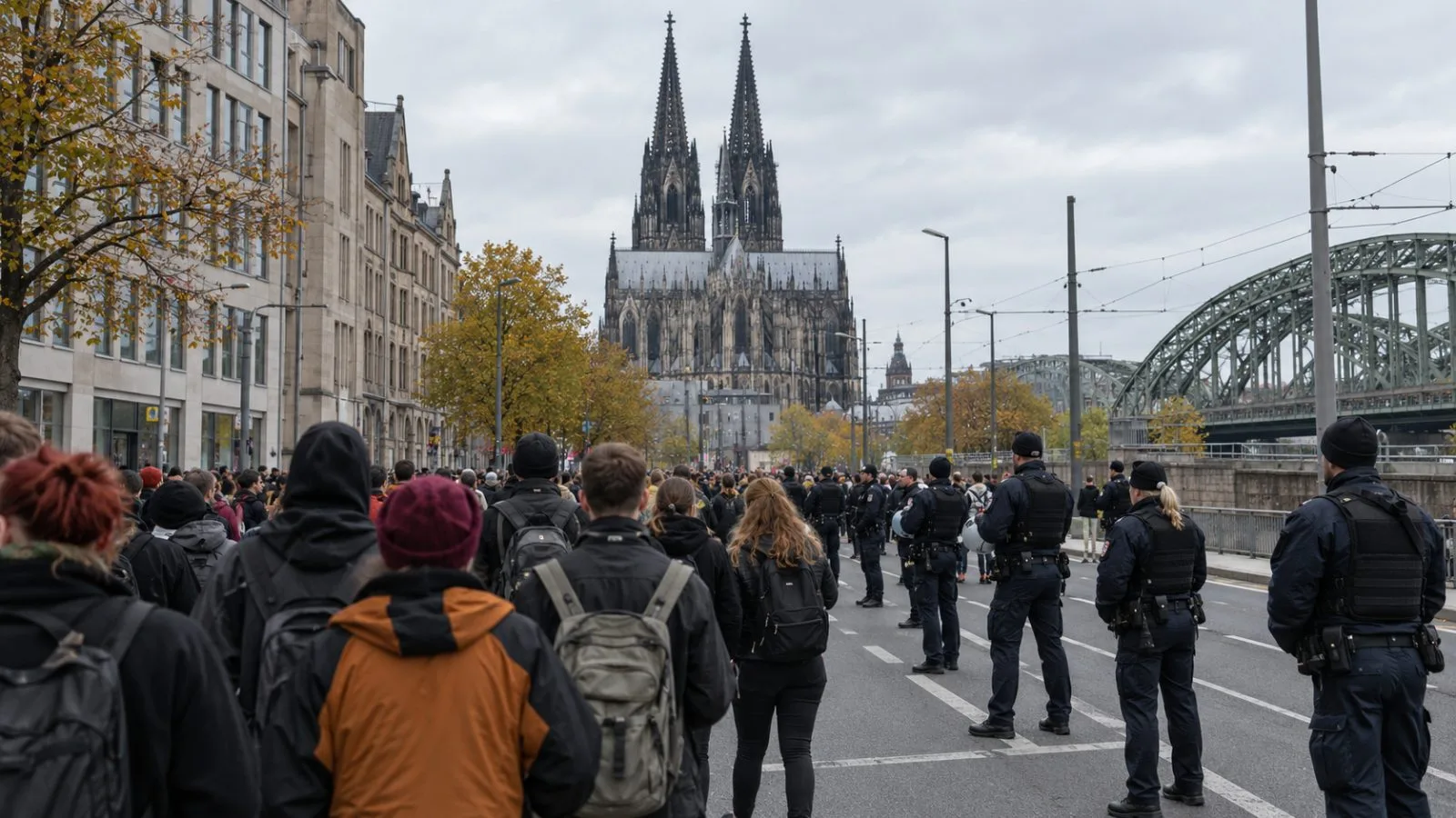 Young demonstrators pause during a march in Cologne, Germany. (AI-generated image / EconoTimes)