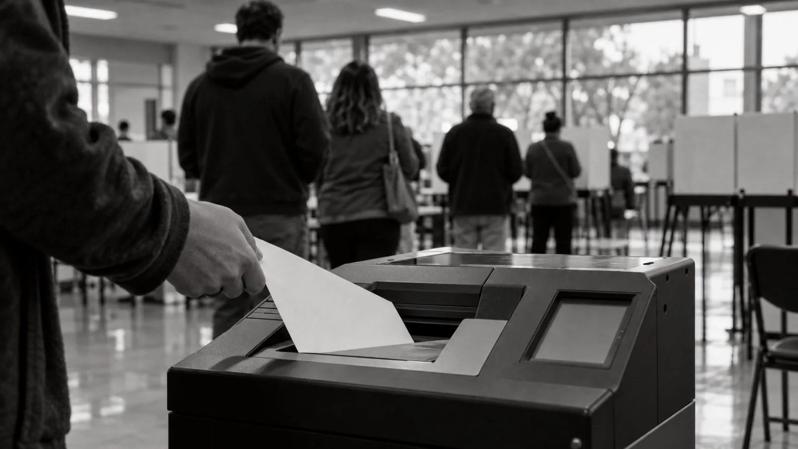 A voter casts a ballot at an early-voting polling place in Austin, Texas. (AI-generated image / EconoTimes)