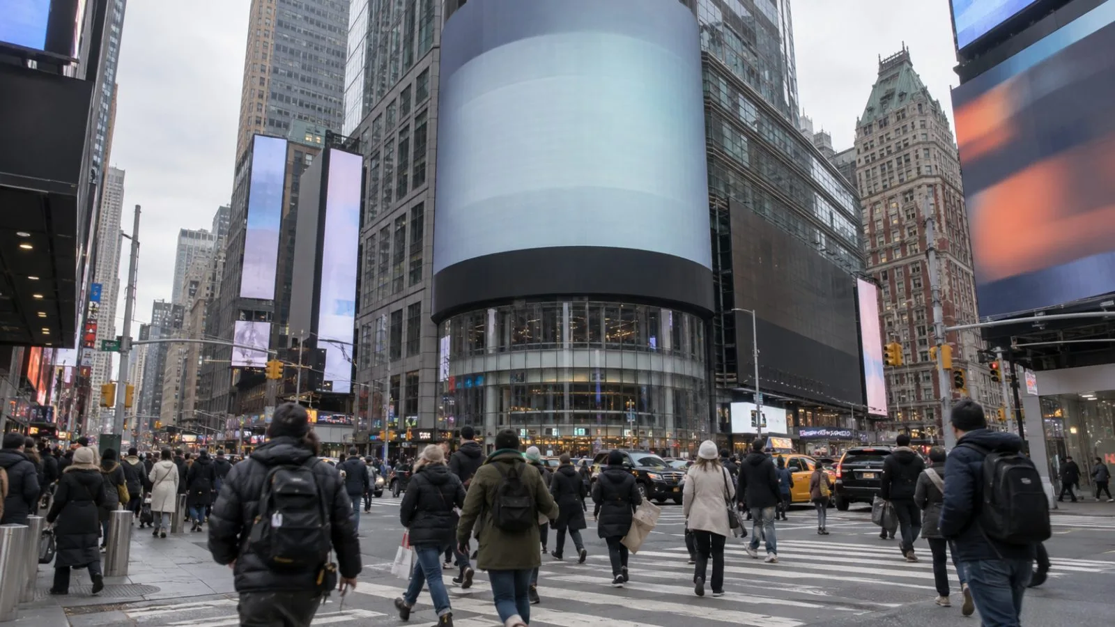 Pedestrians cross Times Square near Nasdaq MarketSite in New York on an overcast afternoon. (AI-generated image / EconoTimes)