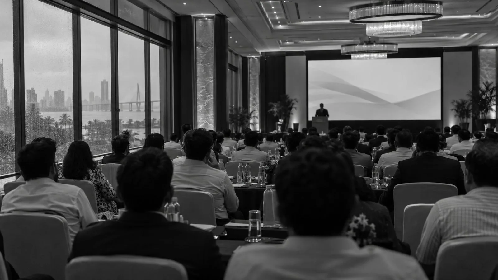 Attendees listen to a wealth-allocation presentation at the ET Wealth Expo in Mumbai. (AI-generated image / EconoTimes)