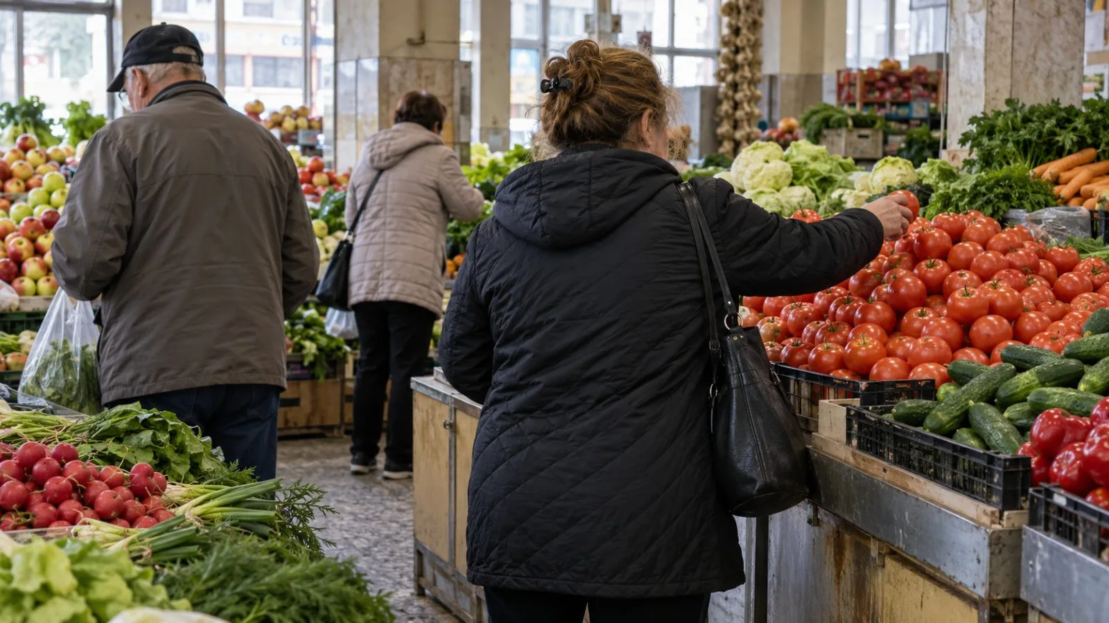 Shoppers select produce at a neighborhood grocery market in Bucharest, Romania. (AI-generated image / EconoTimes)