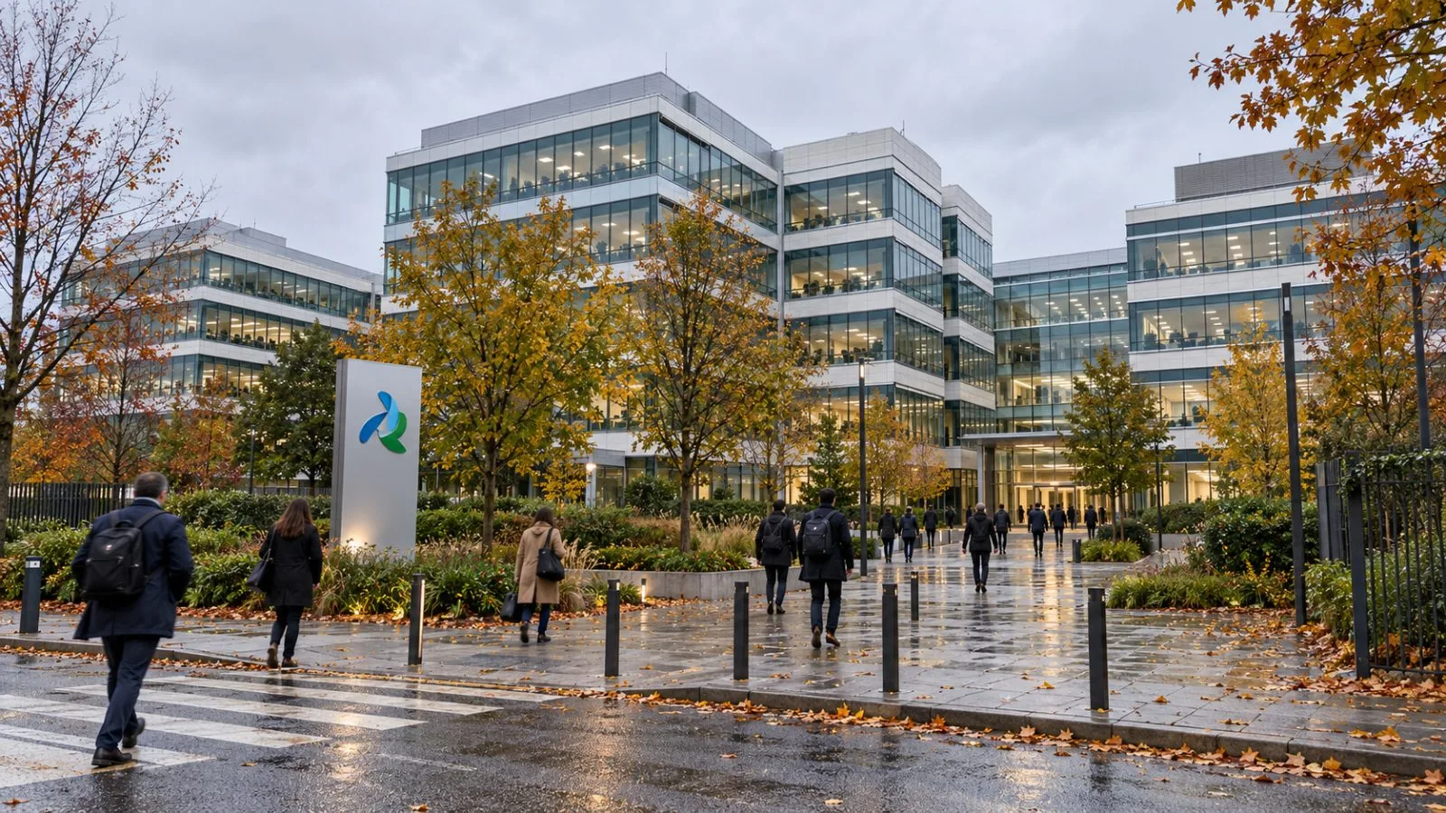 The Dassault Systèmes campus sits behind a tree-lined road in Vélizy-Villacoublay, France. / EconoTimes.ai