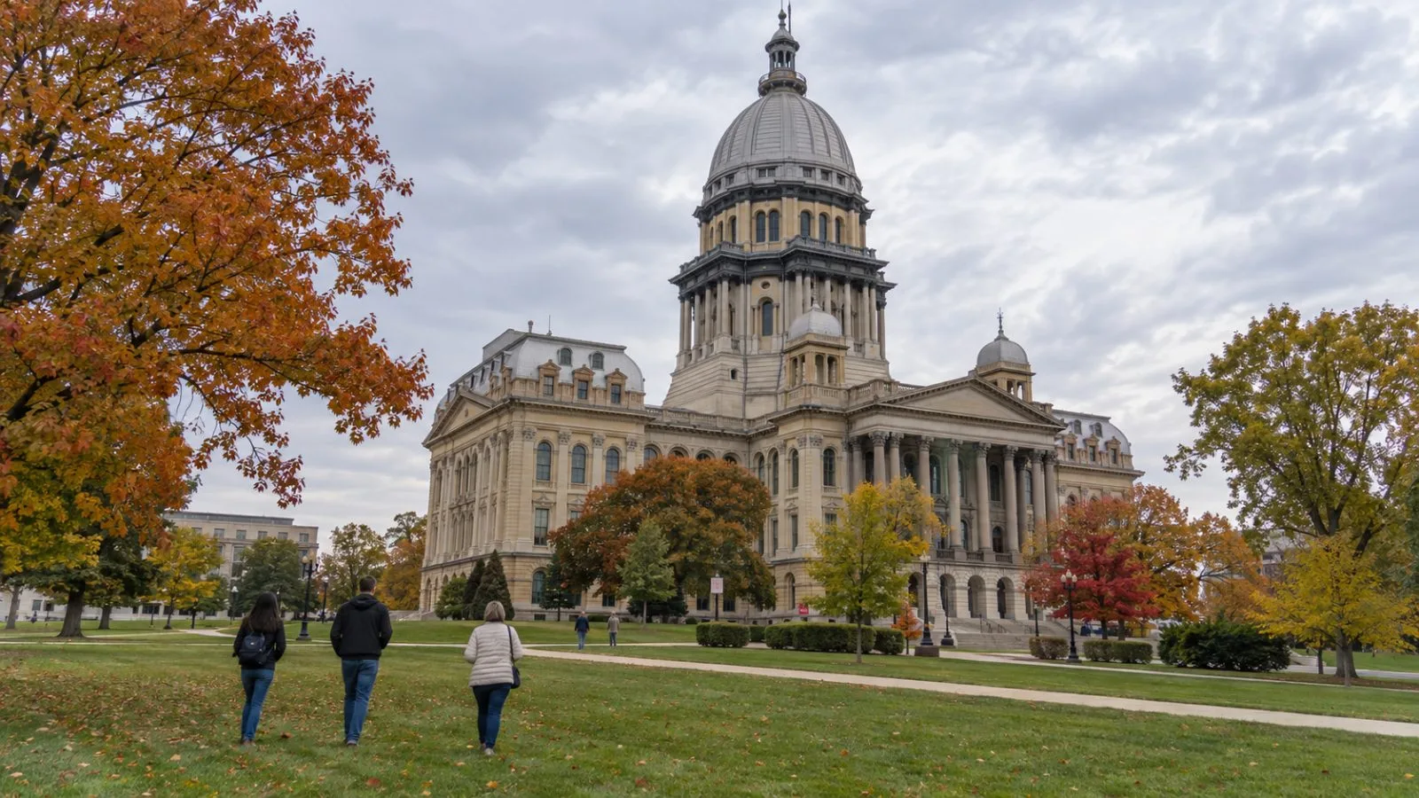 The Illinois State Capitol stands beneath a cloudy sky in Springfield, Illinois. (AI-generated image / EconoTimes)