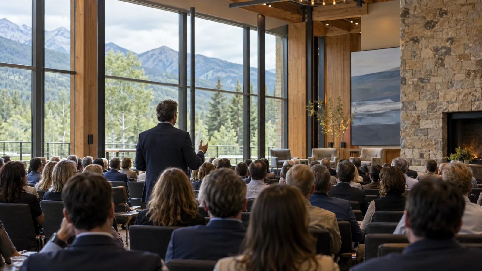 Attendees listen during a defense technology session at the Aspen Security Forum in Colorado. (AI-generated image / EconoTimes)
