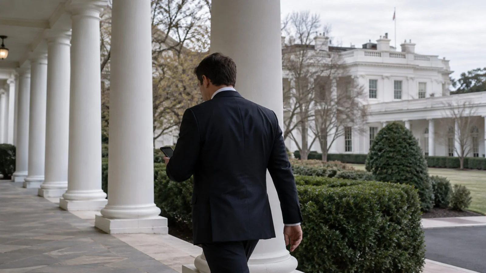 A staff member walks along the White House West Wing colonnade in Washington, D.C. (AI-generated image / EconoTimes)