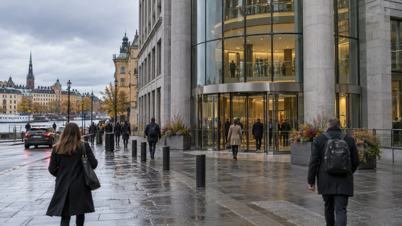 Commuters pass the Nasdaq Stockholm exchange building in Stockholm on an overcast autumn morning. (AI-generated image / EconoTimes)
