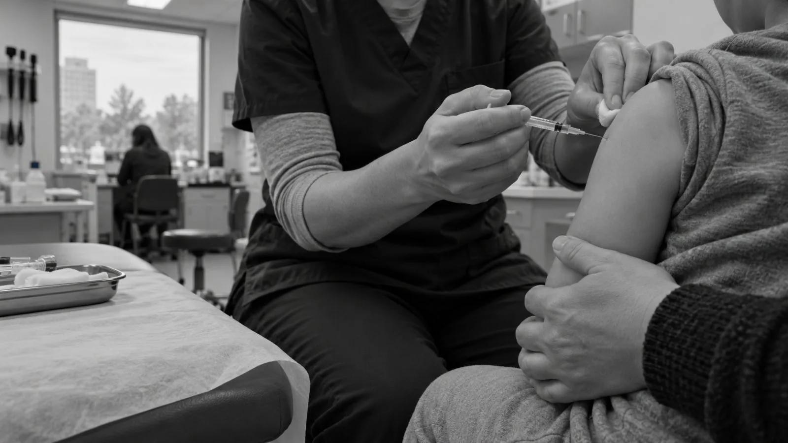 A health worker administers a measles vaccine at a public clinic in Winnipeg, Manitoba. (AI-generated image / EconoTimes)