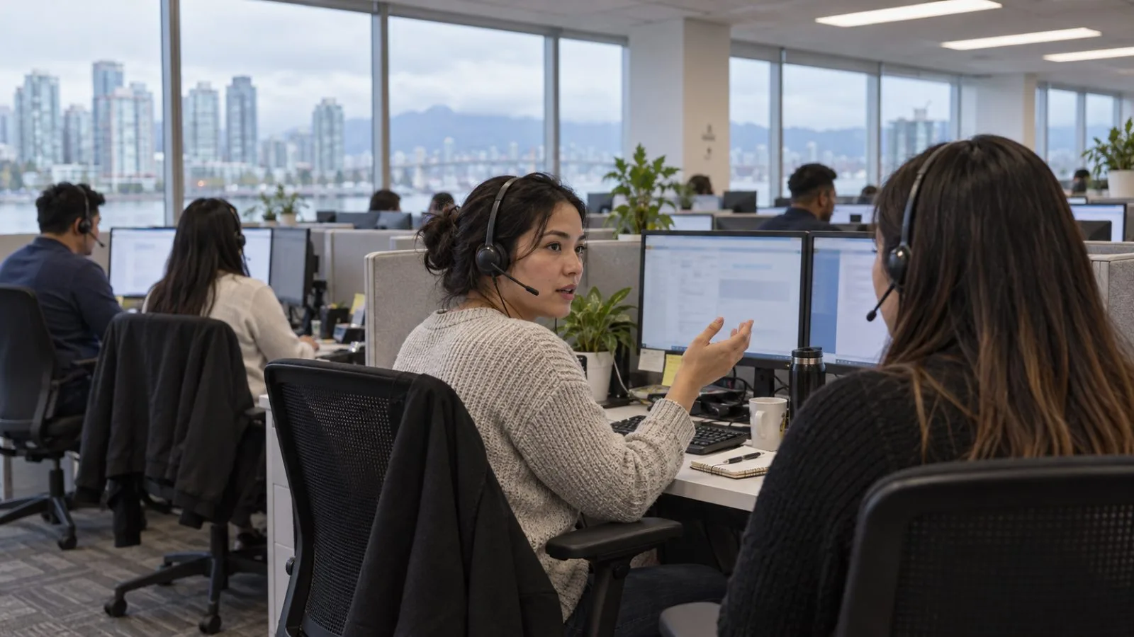 A customer-service representative takes a call inside a contact centre in Vancouver, Canada. / EconoTimes.ai
