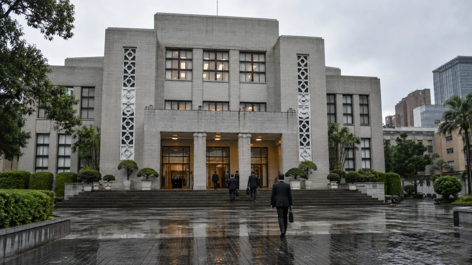 Lawmakers enter the Legislative Yuan in Taipei on an overcast afternoon. (AI-generated image / EconoTimes)