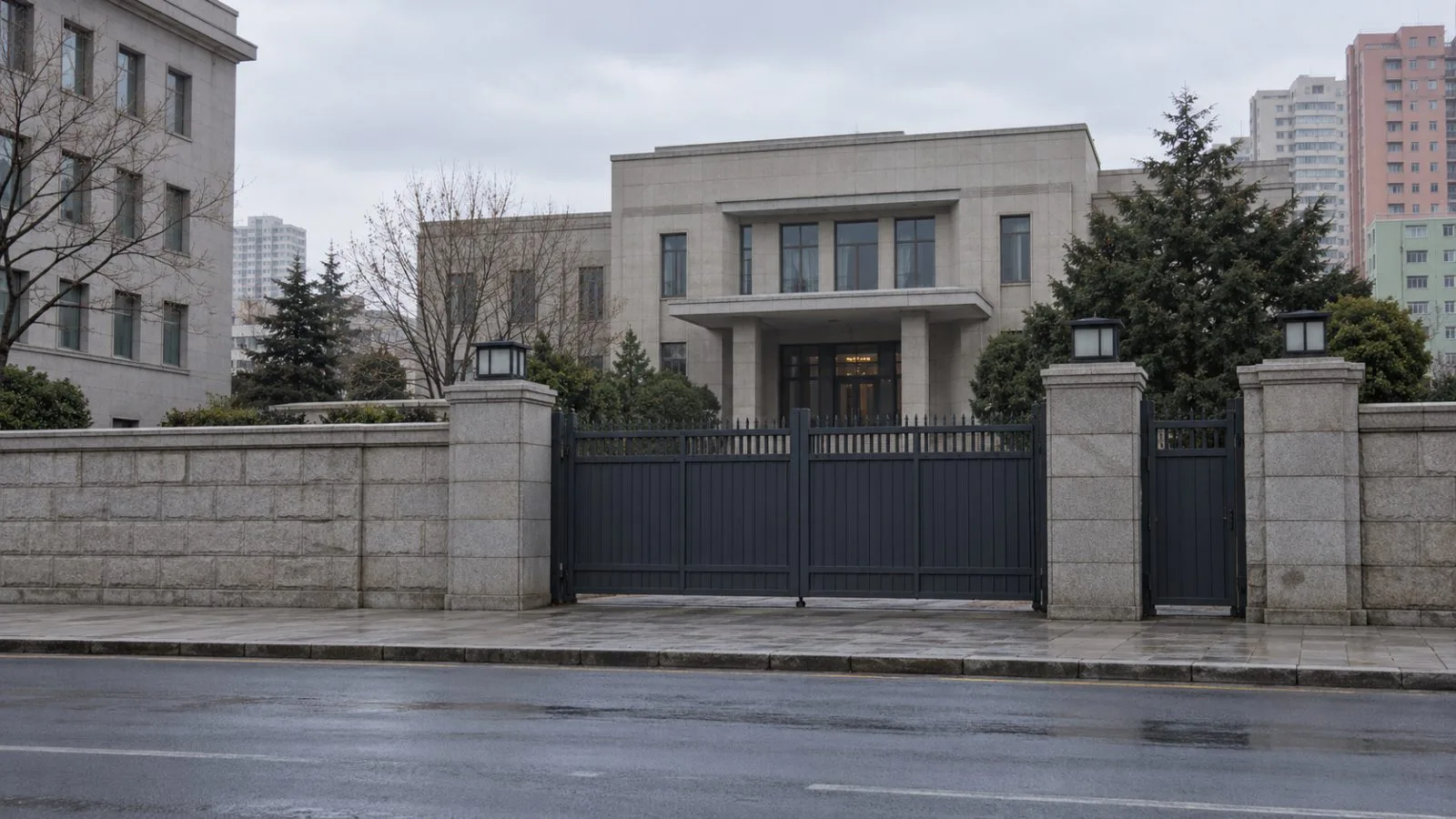 The Swiss diplomatic office stands behind its gate in Pyongyang, North Korea (AI-generated image / EconoTimes)