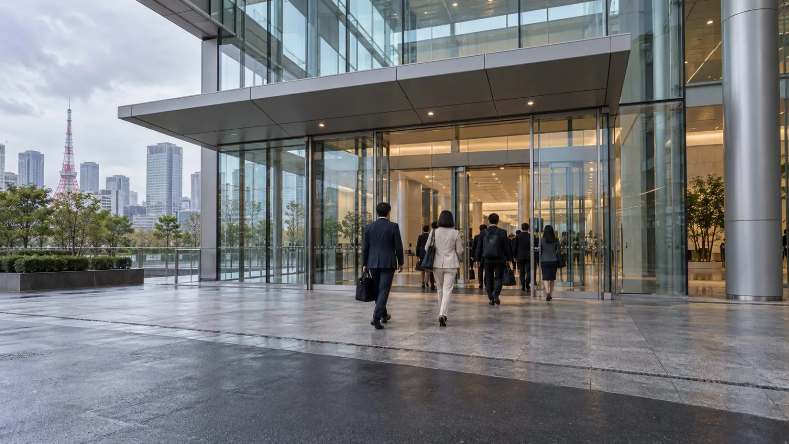 Delegates enter a conference venue in Tokyo, Japan, for an Asian football meeting. (AI-generated image / EconoTimes)