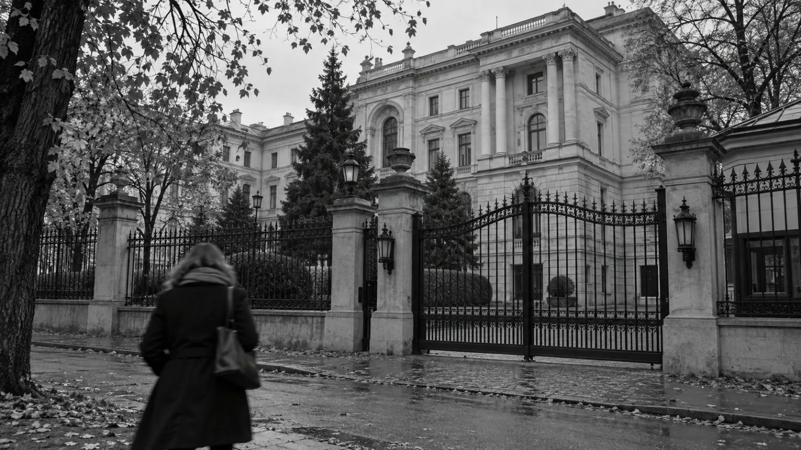 The Russian Embassy stands behind its entrance gate in Vienna, Austria. (AI-generated image / EconoTimes)