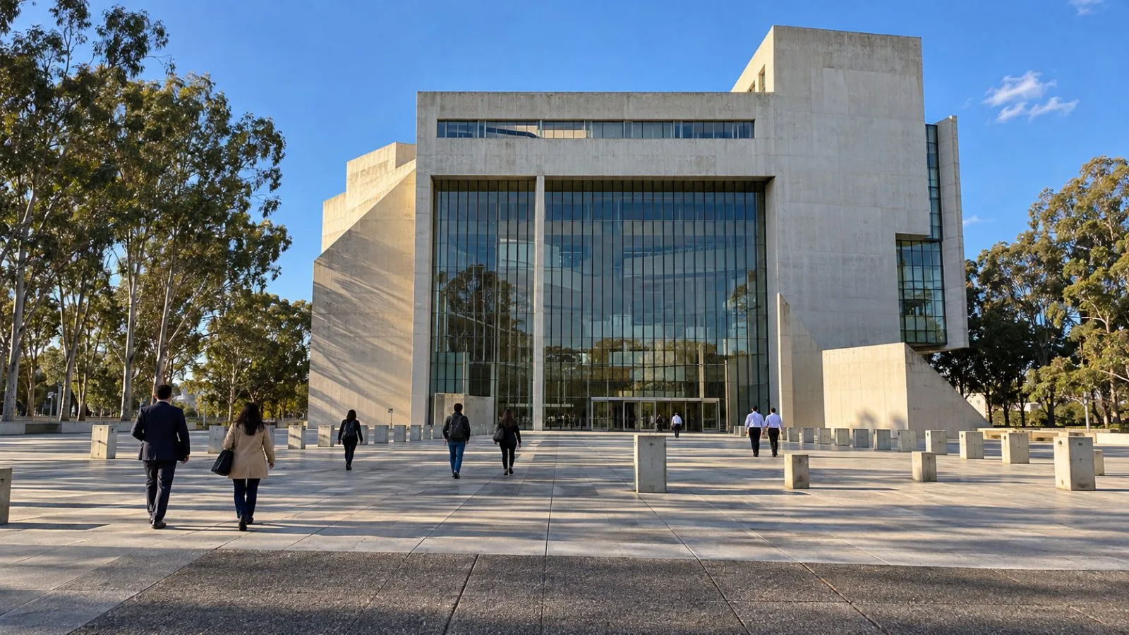 Visitors cross the forecourt of the High Court of Australia in Canberra. (AI-generated image / EconoTimes)