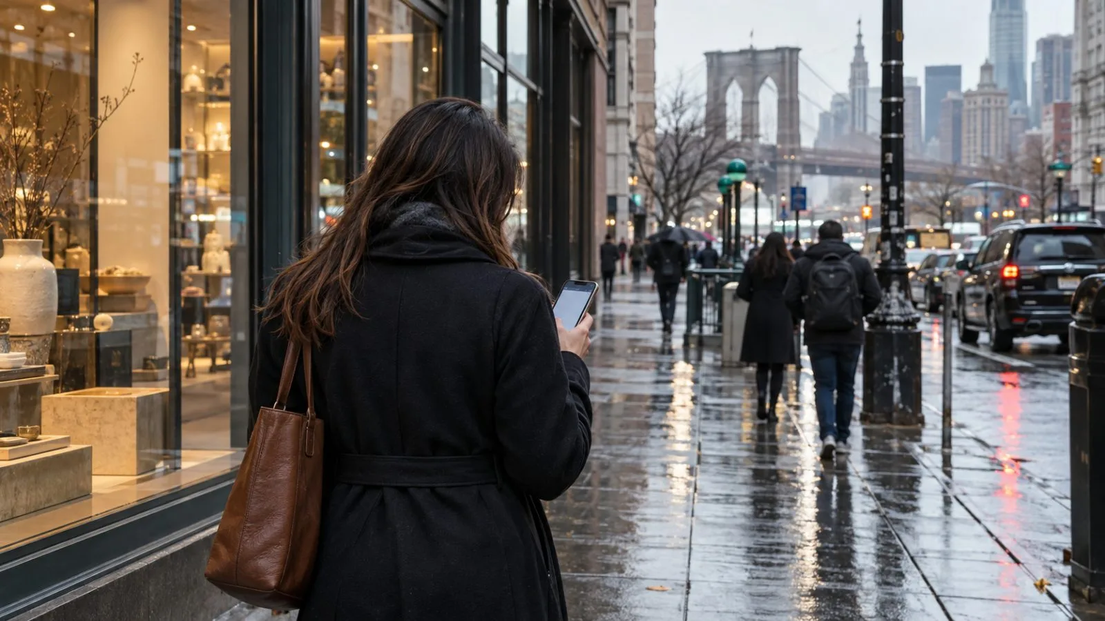 A shopper checks an online product listing on a phone along a Lower Manhattan sidewalk. (AI-generated image / EconoTimes)