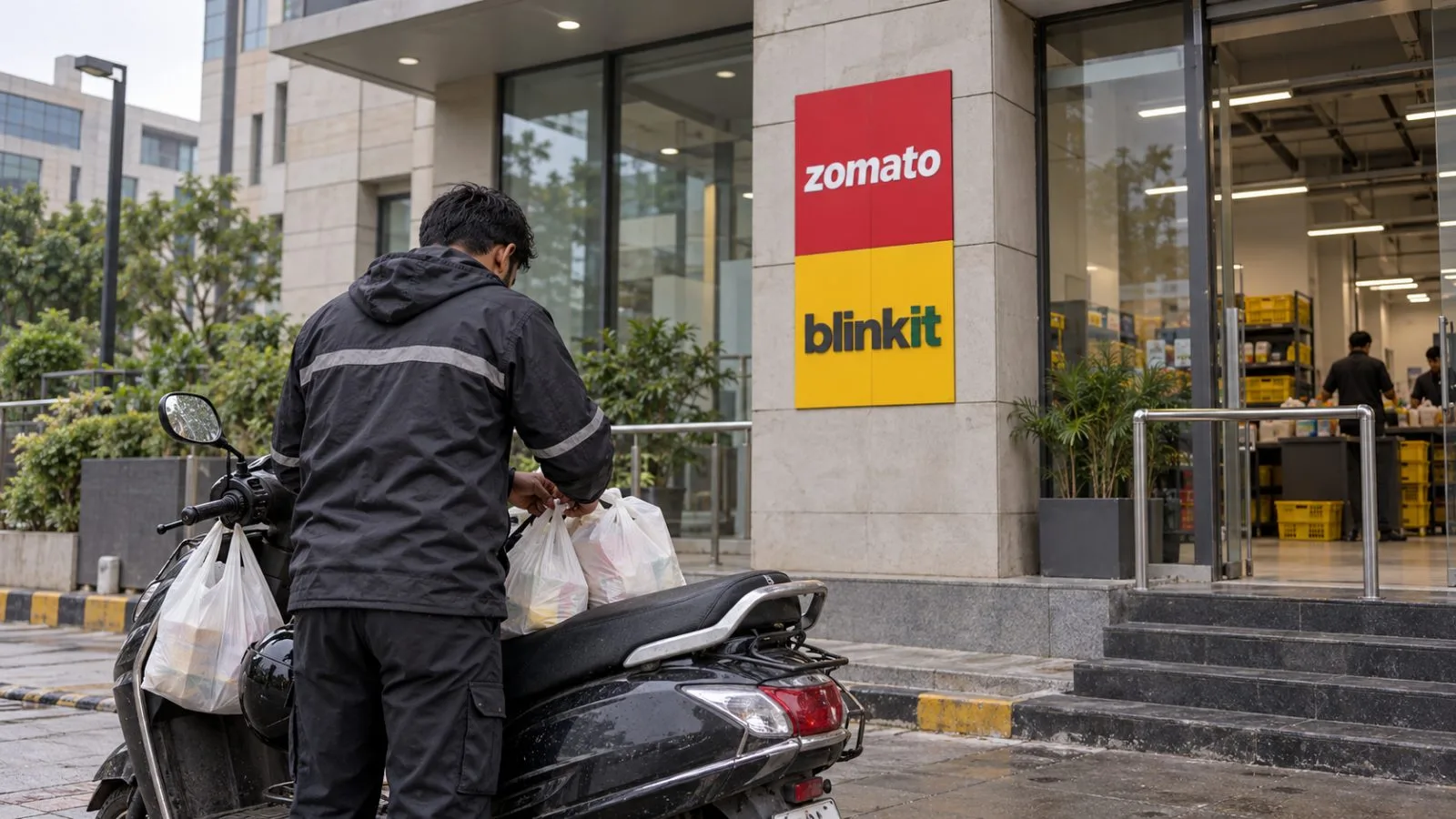 Workers enter an office tower in Gurugram, India, under an overcast sky. / EconoTimes.ai