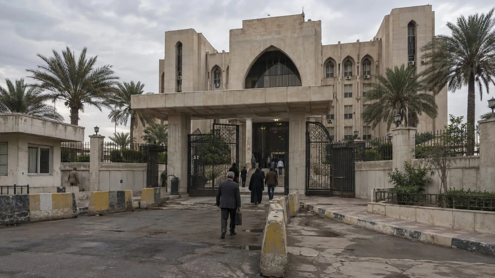 Visitors enter the Karkh Criminal Court compound in Baghdad, Iraq. (AI-generated image / EconoTimes)