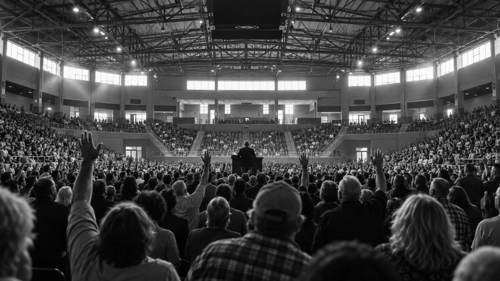 Supporters watch a midterm campaign rally inside Crossroads Arena in Corinth, Mississippi. (AI-generated image / EconoTimes)