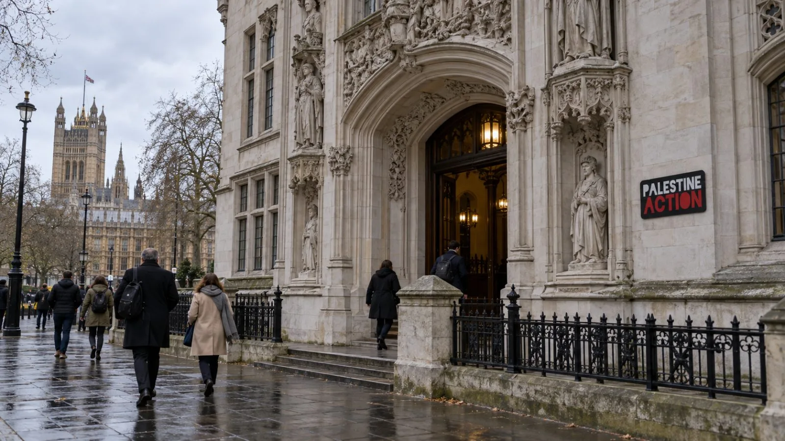 Pedestrians pass the Supreme Court in Westminster, London, on an overcast afternoon. / EconoTimes.ai