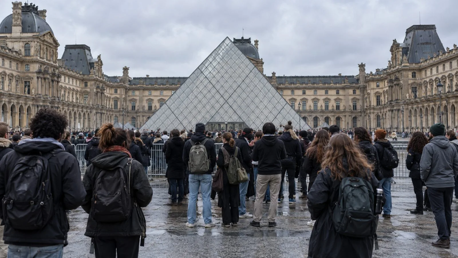 Student protesters gather near the Louvre Museum entrance in Paris. (AI-generated image / EconoTimes)