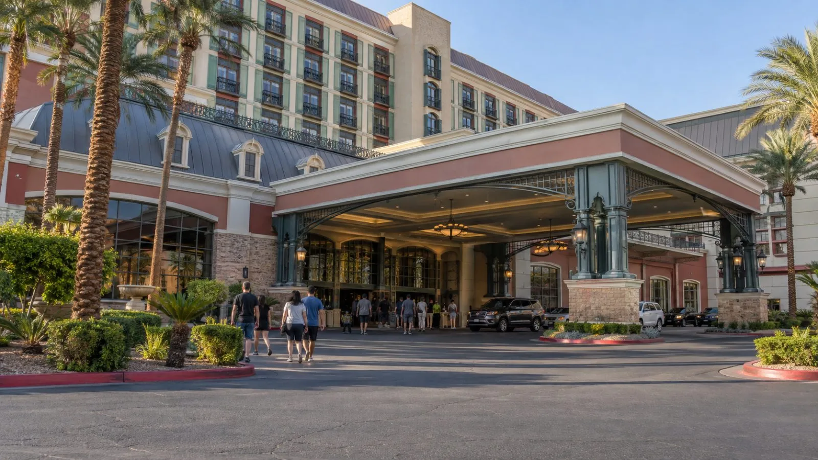 Visitors approach The Orleans Hotel & Casino in Las Vegas, Nevada, in late-afternoon light. (AI-generated image / EconoTimes)