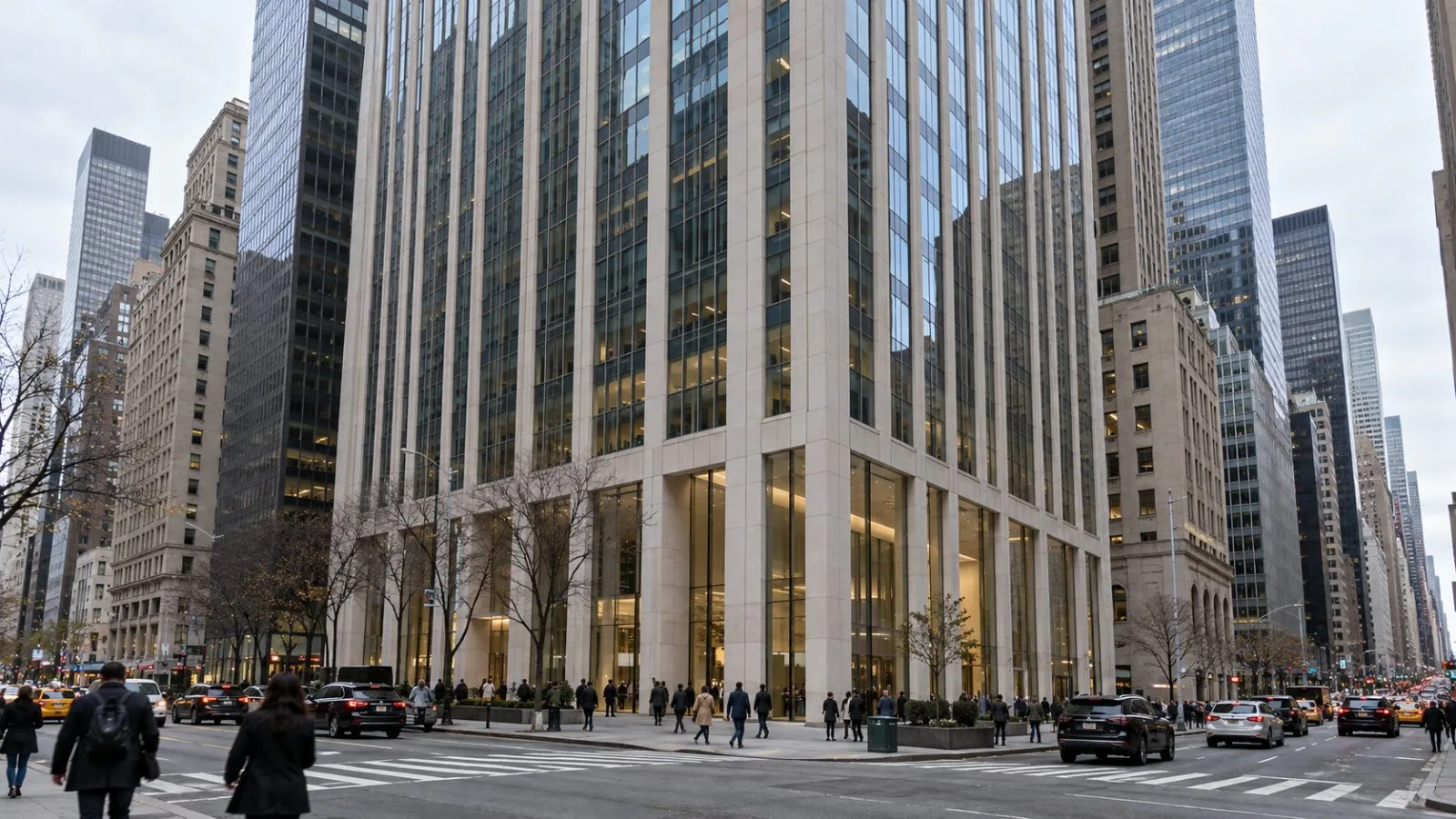 Pedestrians pass the Madison Avenue office tower housing Medallion Financial in New York City. (AI-generated image / EconoTimes)
