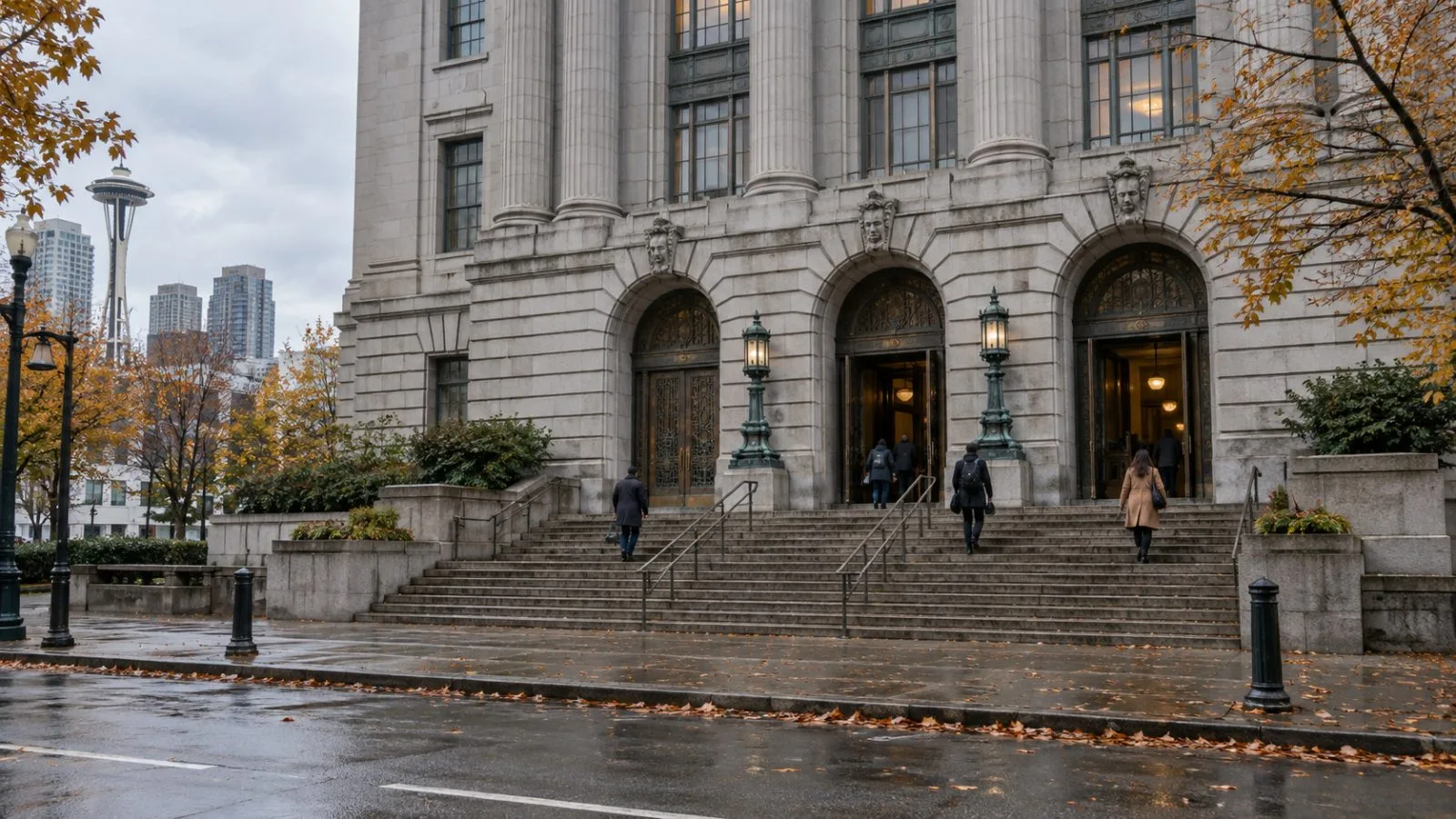 The federal courthouse entrance stands on an overcast afternoon in Seattle, Washington. / EconoTimes.ai