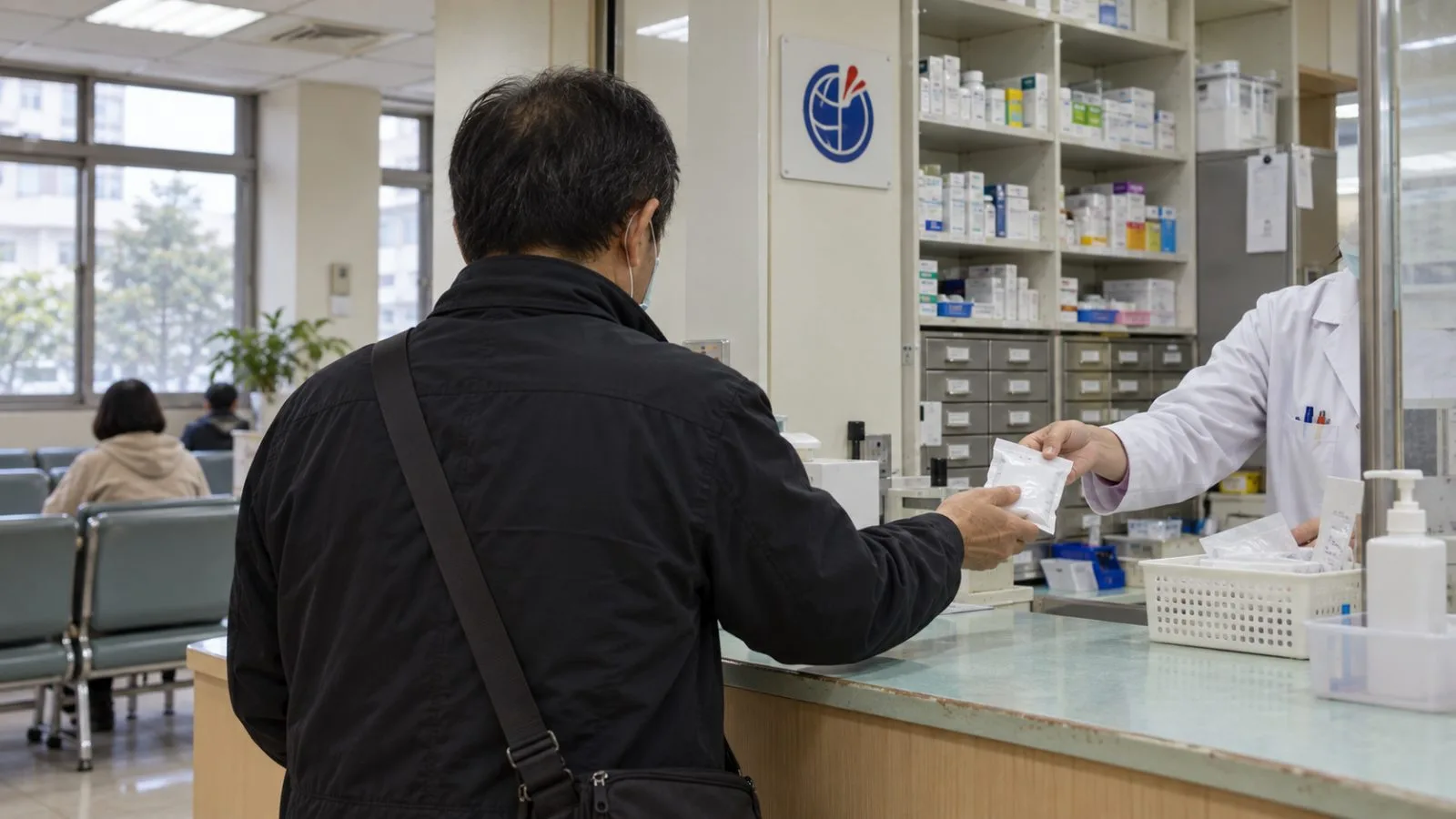 A patient receives medicine at a clinic pharmacy counter in Taipei, Taiwan. / EconoTimes.ai