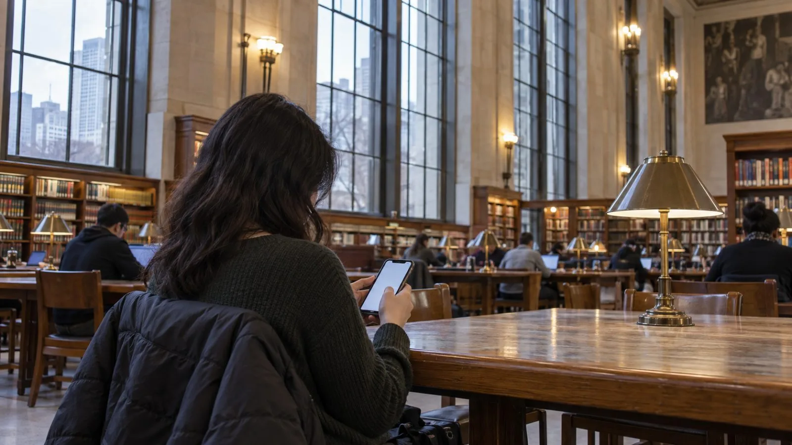 A young adult checks a smartphone in a public library in Chicago, Illinois. (AI-generated image / EconoTimes)