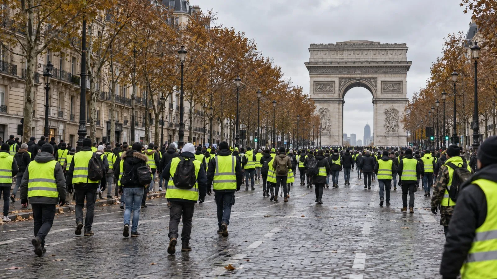 Demonstrators gather along a Paris avenue during a cost-of-living protest in France (AI-generated image / EconoTimes)