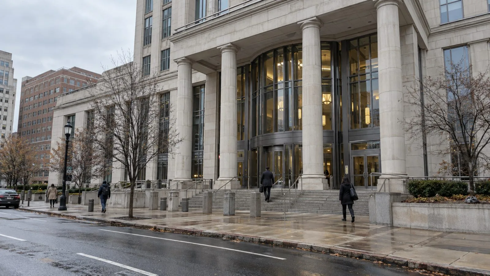 Pedestrians pass the bankruptcy court building in Wilmington, Delaware, on an overcast morning. (AI-generated image / EconoTimes)
