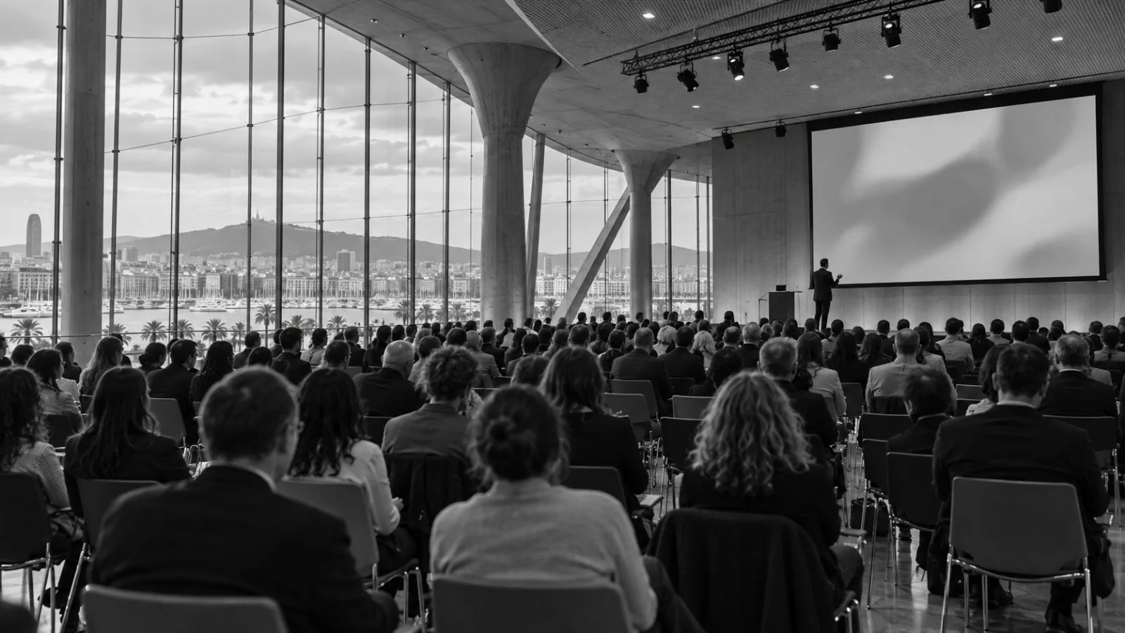 Delegates watch a presentation at FutureLink Barcelona in Spain. (AI-generated image / EconoTimes)