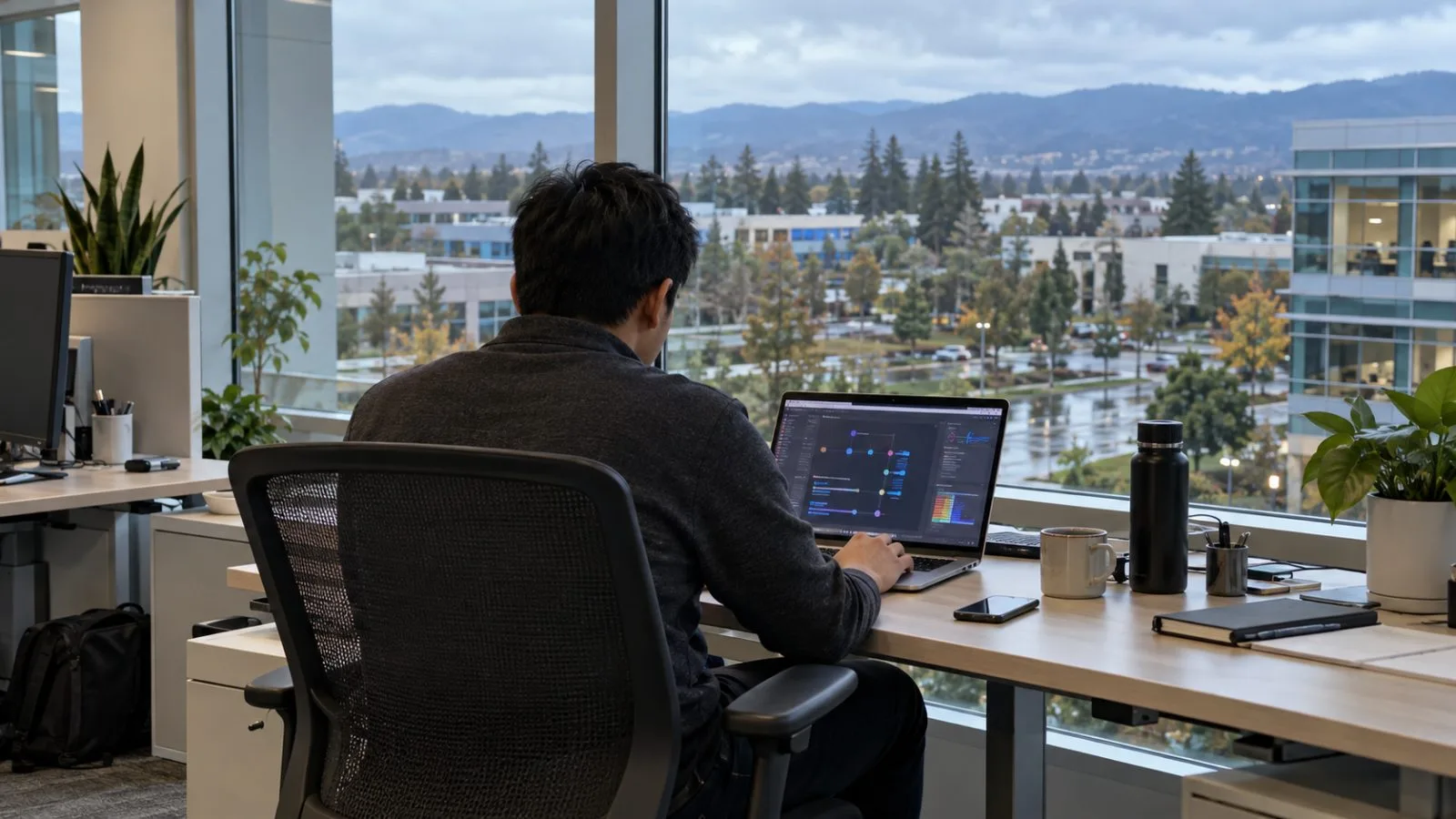 An employee reviews an AI security interface at SentinelOne’s office in Mountain View, California. (AI-generated image / EconoTimes)