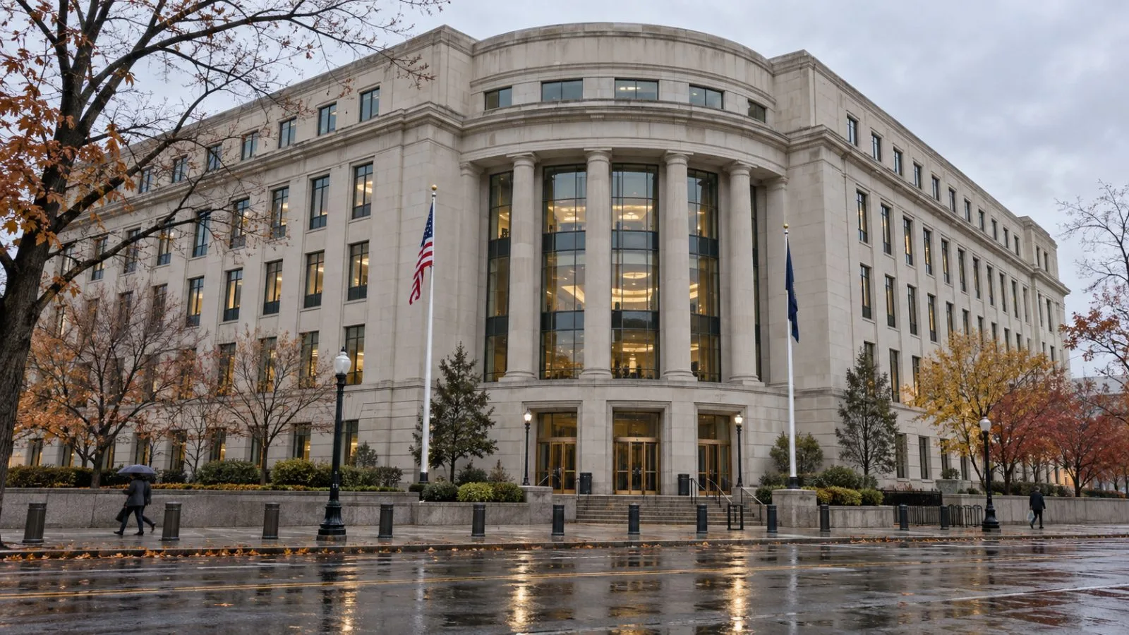 The U.S. Securities and Exchange Commission headquarters stands beside a wet street in Washington, D.C. (AI-generated image / EconoTimes)