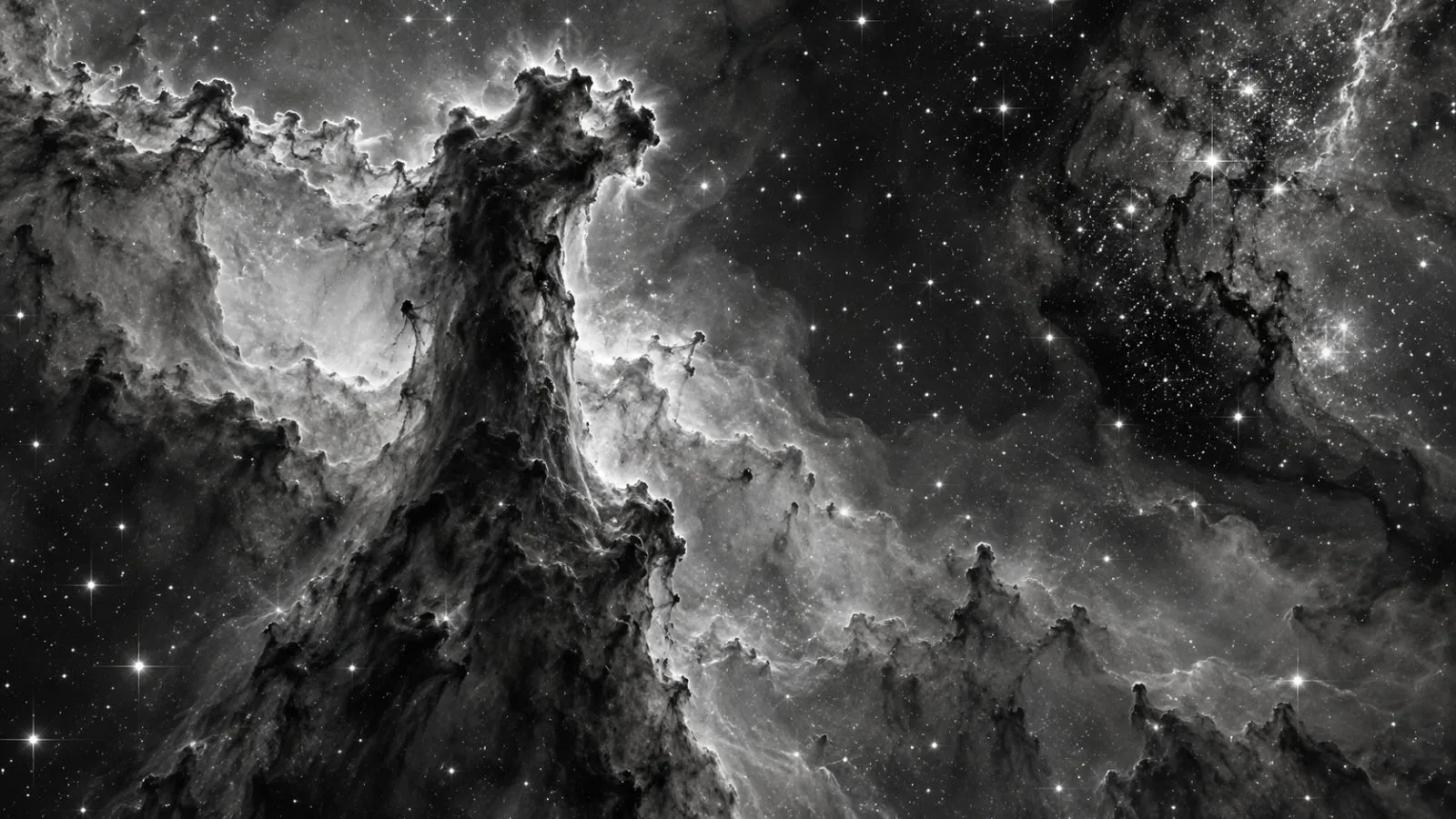 Bright gas outlines a dark pillar in the Carina Nebula, about 7,500 light-years from Earth. (AI-generated image / EconoTimes)