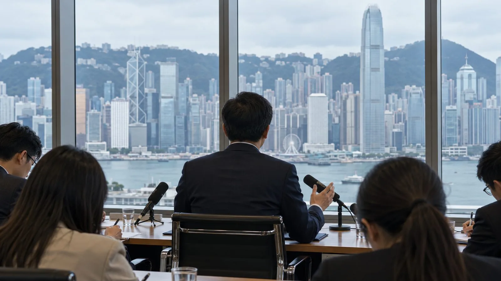 Journalists attend a financial briefing in Hong Kong as stablecoin plans remain under discussion. (AI-generated image / EconoTimes)