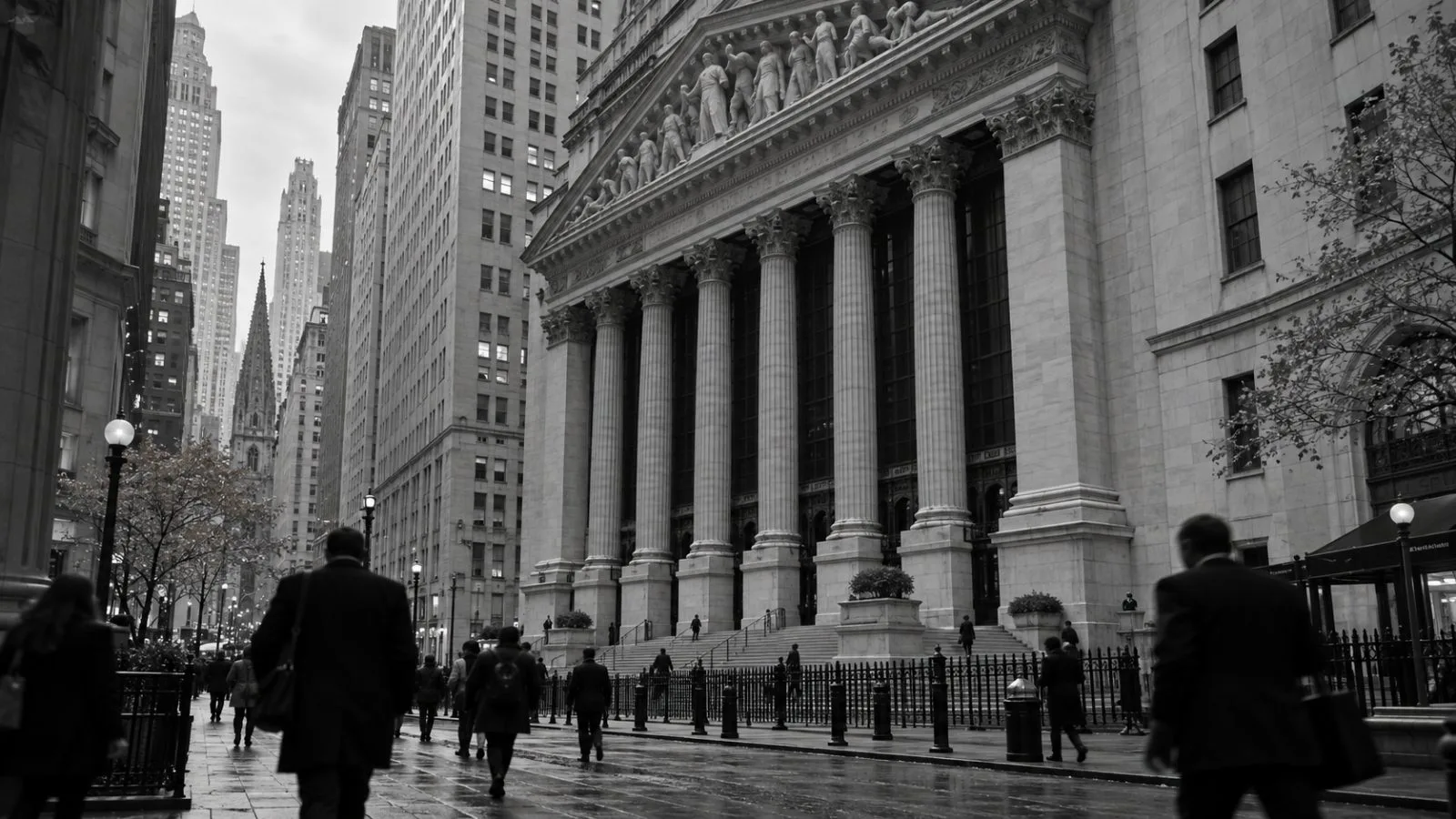 Pedestrians pass the New York Stock Exchange on Broad Street in Lower Manhattan. (AI-generated image / EconoTimes)