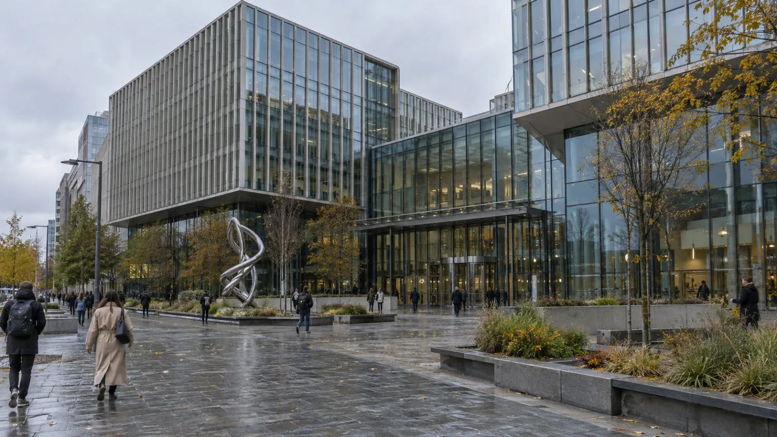 The European Medicines Agency headquarters stands beside an Amsterdam street under soft autumn morning light (AI-generated image / EconoTimes)