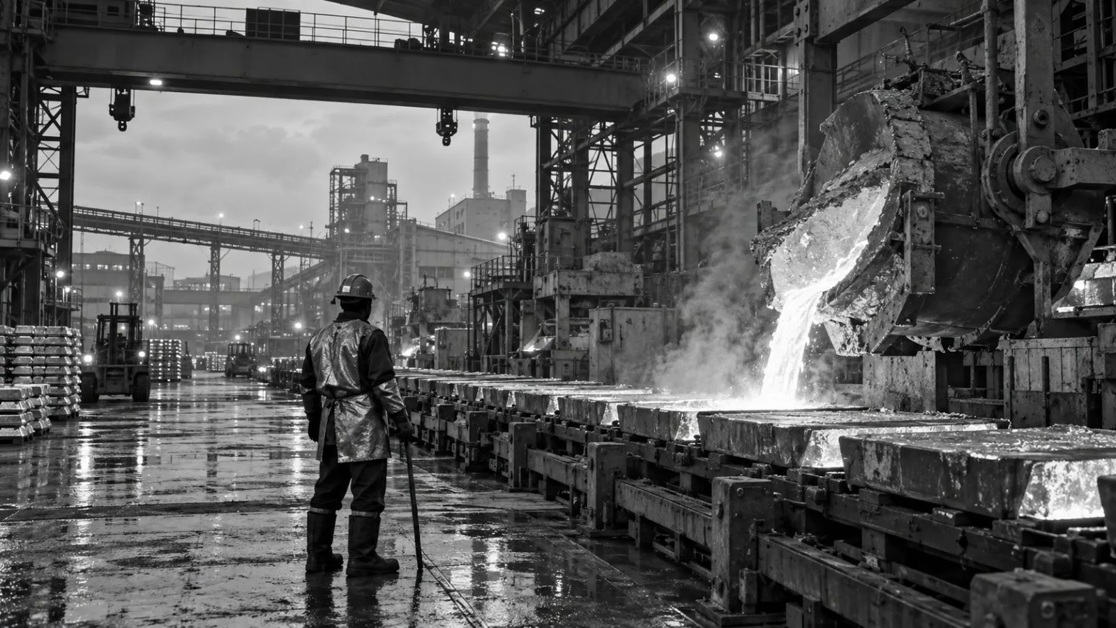 An aluminium casting line operates at a smelter in Jharsuguda, Odisha, India. (AI-generated image / EconoTimes)