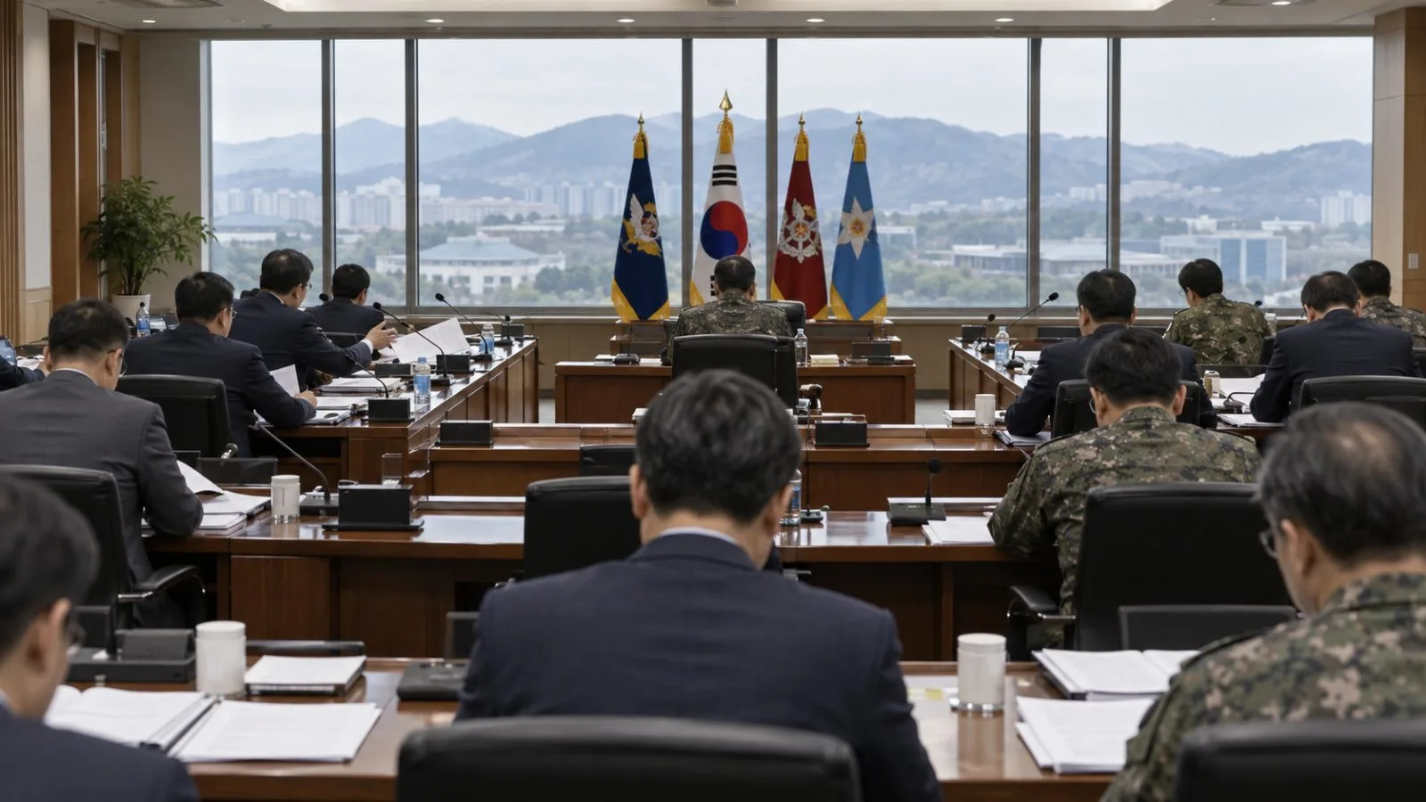Lawmakers sit at a parliamentary audit inside military headquarters in Gyeryong, South Korea. (AI-generated image / EconoTimes)