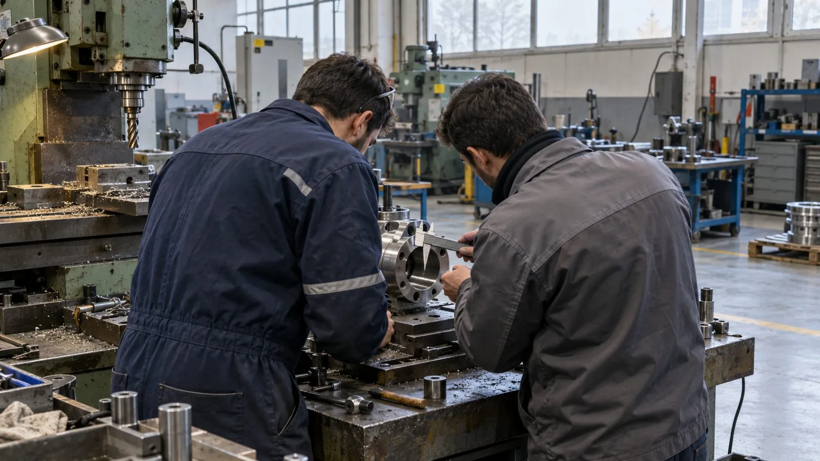 Technicians inspect a machined component in an industrial research workshop in Ankara, Türkiye. (AI-generated image / EconoTimes)